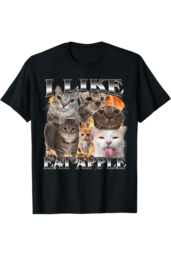 I Like Eat Apple Funny Cat Meme Bootleg Men Women T-Shirt