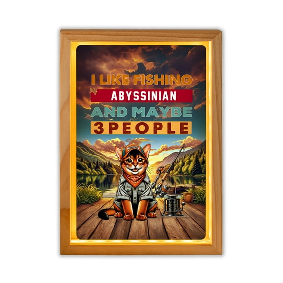 I Like Fishing, and My Abyssinian, and Maybe 3 People. Happy Father's Day Acrylic Plaque with Wood Photo Frame Box Cat Lover Kitten Owner Gifts Light Box - 00004