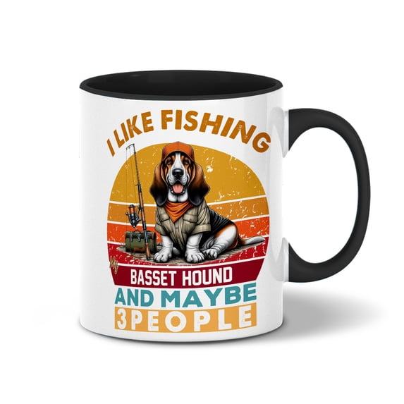 I Like Fishing, and My Basset Hound, and Maybe 3 People. Happy Father's Day 11oz Accent Two-tone Mug Bassets Dog Breed Lovers Gifts Idea Coffee Tea Cup - 00004