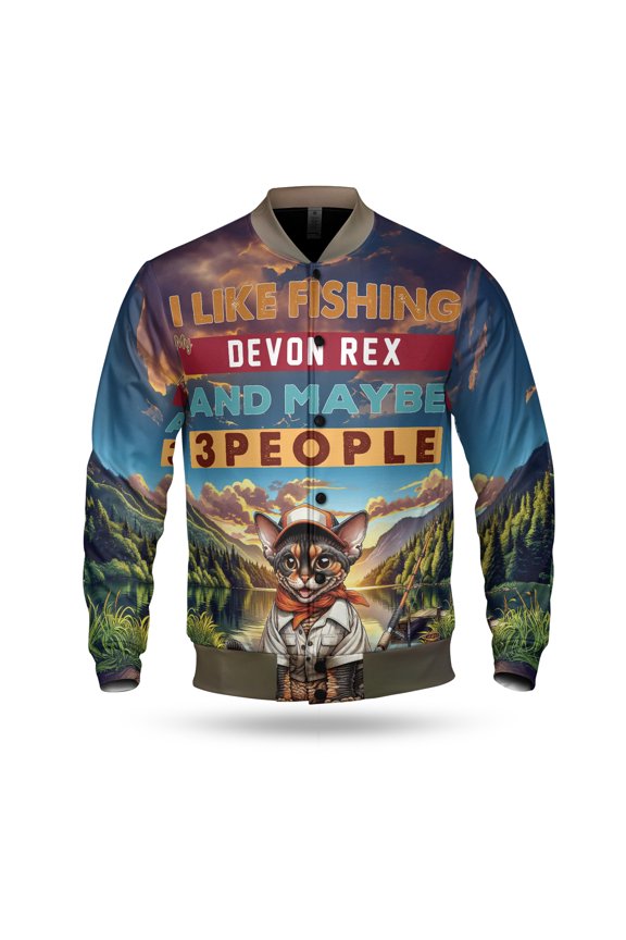 I Like Fishing, and My Devon Rex, and Maybe 3 People. Happy Father's Day All Over Print 3D Baseball Jacket Cat Lover Kitten Owner Gifts Bomber Jacket Softball - 00004