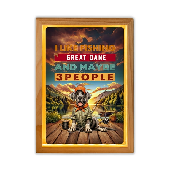 I Like Fishing, and my Great Dane, and Maybe 3 People. Happy Father's Day Acrylic Plaque with Wood Photo Frame Box Danes Dog Lover Gifts Light Box - 00004