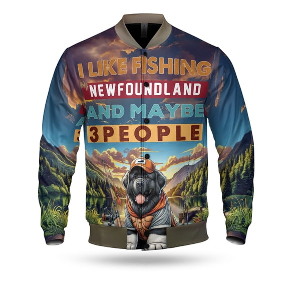I Like Fishing, and my Newfoundland, and Maybe 3 People. Happy Father's Day All Over Print 3D Baseball Jacket Newfie Dog Lover Gifts Bomber Jacket Softball - 00004