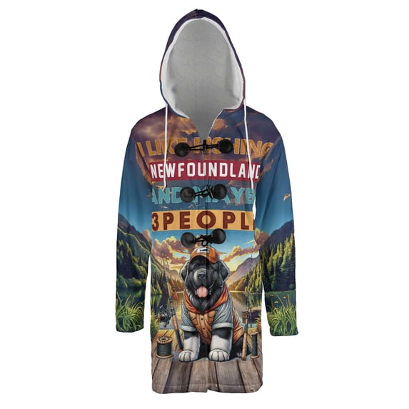 I Like Fishing, and my Newfoundland, and Maybe 3 People. Happy Father's Day All Over Print 3D Hooded Duffle Toggle Coat Newfie Dog Lover Gifts - 00004