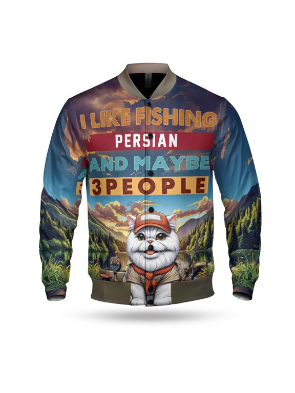 I Like Fishing, and My Persian, and Maybe 3 People. Happy Father's Day All Over Print 3D Baseball Jacket Cat Lover Kitten Owner Gifts Bomber Jacket Softball - 00004