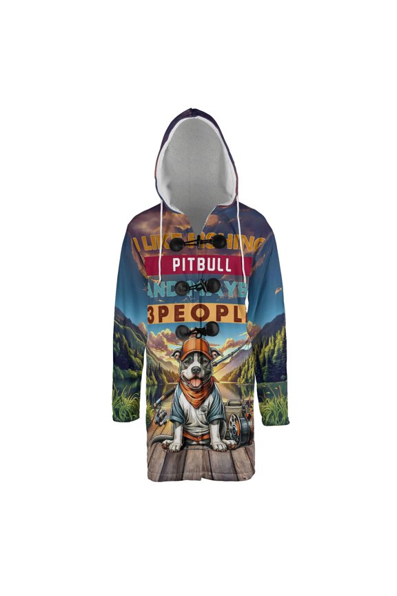 I Like Fishing, and my Pitbull, and Maybe 3 People. Happy Father's Day All Over Print 3D Hooded Duffle Toggle Coat Terrier Dog Lover - 00004
