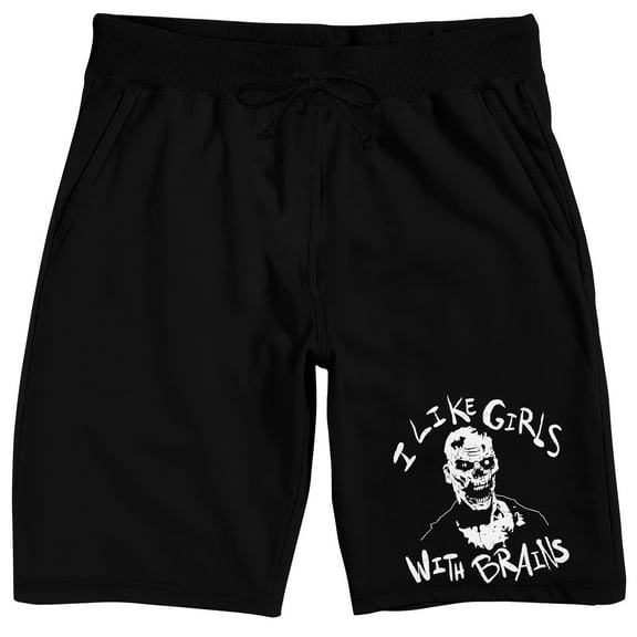 I Like Girls With Brains Zombie Men's Black Sleep Pajama Shorts-Large