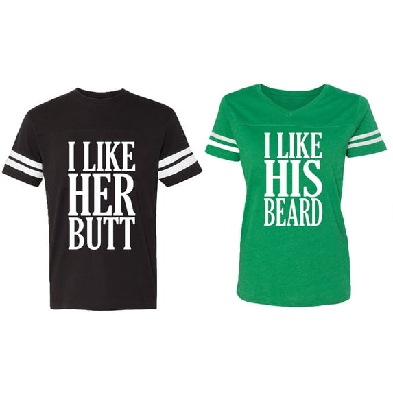 I Like Her But His Beared Matching Couple Cotton Jerseys (Men Black / Women Green) (Men XXL / Women XXL)