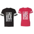 thumbnail image 1 of I Like Her But His Beared Matching Couple Cotton Jerseys (Men Black / Women Red) (Men XL / Women S), 1 of 3