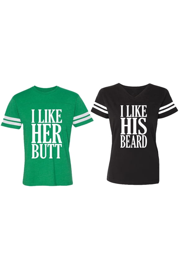 I Like Her But His Beared Matching Couple Cotton Jerseys (Men Green / Women Black) (Men L / Women L)