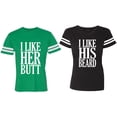 thumbnail image 1 of I Like Her But His Beared Matching Couple Cotton Jerseys (Men Green / Women Black) (Men S / Women S), 1 of 3