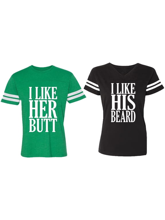 I Like Her But His Beared Matching Couple Cotton Jerseys (Men Green / Women Black) (Men S / Women S)