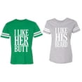 thumbnail image 1 of I Like Her But His Beared Matching Couple Cotton Jerseys (Men Green / Women Heather) (Men S / Women XXL), 1 of 3