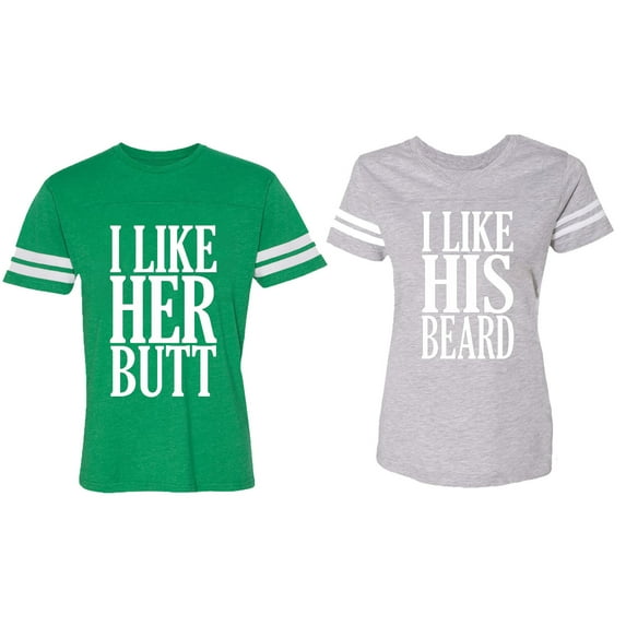 I Like Her But His Beared Matching Couple Cotton Jerseys (Men Green / Women Heather) (Men XL / Women L)