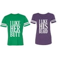 thumbnail image 1 of I Like Her But His Beared Matching Couple Cotton Jerseys (Men Green / Women Purple) (Men S / Women S), 1 of 3