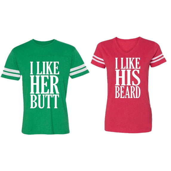 I Like Her But His Beared Matching Couple Cotton Jerseys (Men Green / Women Red) (Men M / Women S)