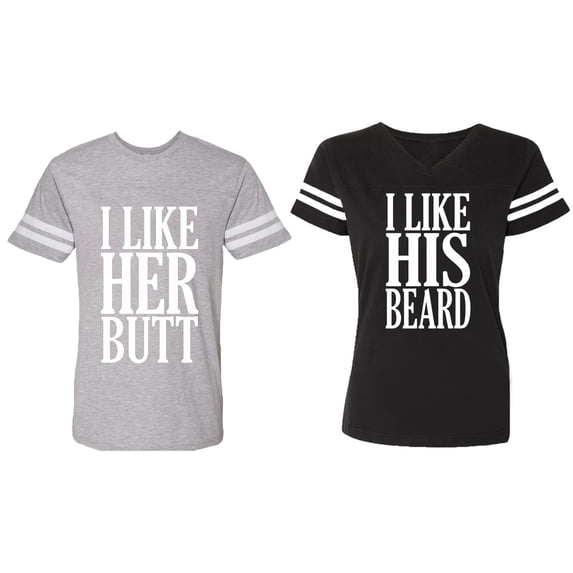 I Like Her But His Beared Matching Couple Cotton Jerseys (Men Heather / Women Black) (Men L / Women M)