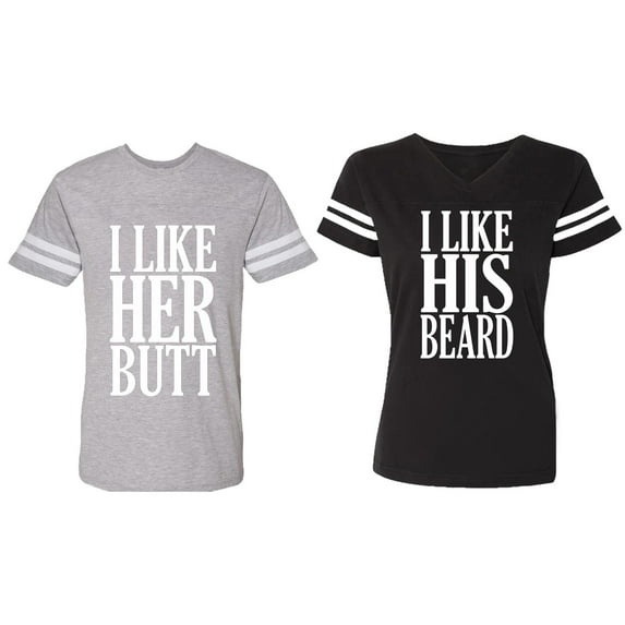 I Like Her But His Beared Matching Couple Cotton Jerseys (Men Heather / Women Black) (Men M / Women L)