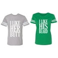 thumbnail image 1 of I Like Her But His Beared Matching Couple Cotton Jerseys (Men Heather / Women Green) (Men M / Women S), 1 of 3