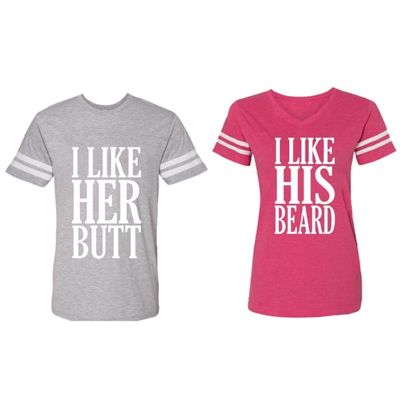 I Like Her But His Beared Matching Couple Cotton Jerseys (Men Heather / Women Pink) (Men M / Women XXL)