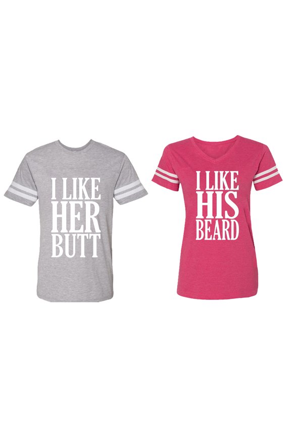 I Like Her But His Beared Matching Couple Cotton Jerseys (Men Heather / Women Pink) (Men XL / Women XXL)