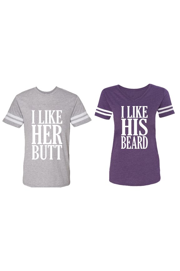 I Like Her But His Beared Matching Couple Cotton Jerseys (Men Heather / Women Purple) (Men XXL / Women S)