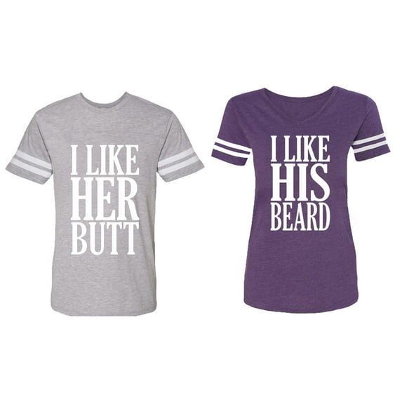 I Like Her But His Beared Matching Couple Cotton Jerseys (Men Heather / Women Purple) (Men XXXL / Women XXL)