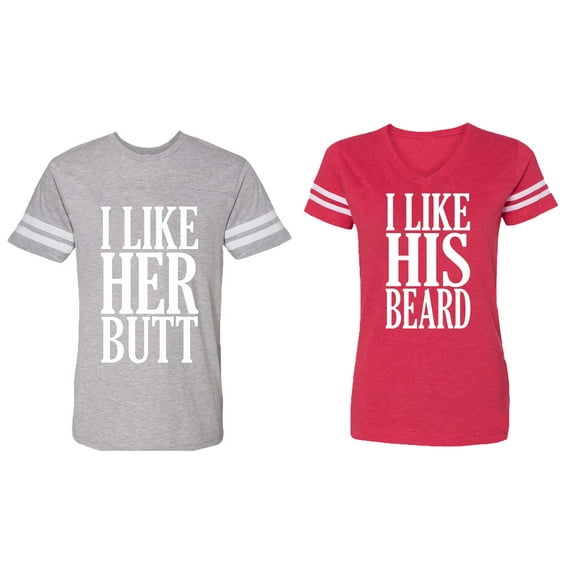 I Like Her But His Beared Matching Couple Cotton Jerseys (Men Heather / Women Red) (Men M / Women M)