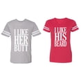 thumbnail image 1 of I Like Her But His Beared Matching Couple Cotton Jerseys (Men Heather / Women Red) (Men XL / Women XL), 1 of 3