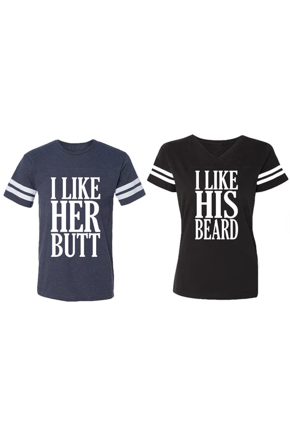 I Like Her But His Beared Matching Couple Cotton Jerseys (Men Navy / Women Black) (Men L / Women XXL)