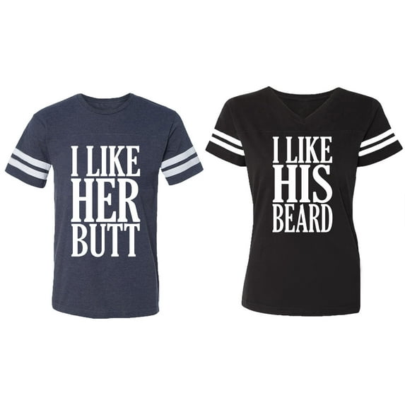 I Like Her But His Beared Matching Couple Cotton Jerseys (Men Navy / Women Black) (Men M / Women XL)