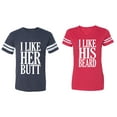 thumbnail image 1 of I Like Her But His Beared Matching Couple Cotton Jerseys (Men Navy / Women Red) (Men XL / Women M), 1 of 3