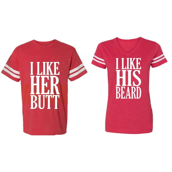 I Like Her But His Beared Matching Couple Cotton Jerseys (Men Red / Women Red) (Men L / Women XXL)