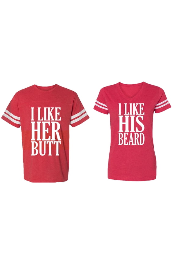 I Like Her But His Beared Matching Couple Cotton Jerseys (Men Red / Women Red) (Men M / Women XXL)