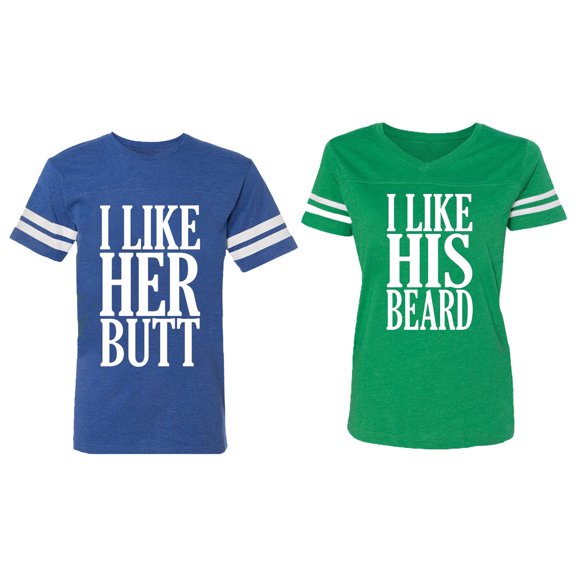I Like Her But His Beared Matching Couple Cotton Jerseys (Men Royal / Women Green) (Men S / Women XXL)