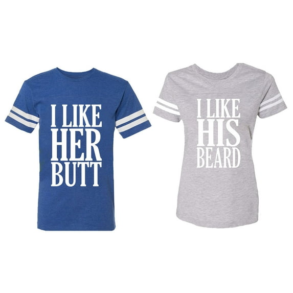 I Like Her But His Beared Matching Couple Cotton Jerseys (Men Royal / Women Heather) (Men XL / Women S)