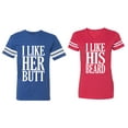 thumbnail image 1 of I Like Her But His Beared Matching Couple Cotton Jerseys (Men Royal / Women Red) (Men L / Women XL), 1 of 3