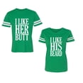 thumbnail image 1 of I Like Her But His Beared Unisex Couple Matching Cotton Jersey style T-Shirt Contrasting stripes on sleeves (Men Green / Women Green) (Men XL / Women XL), 1 of 3