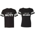 thumbnail image 1 of I Like Her Butt his Beared Matching Couple Cotton Jerseys (Men Black / Women Black) (Men XXL / Women S), 1 of 3