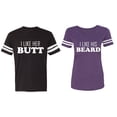 thumbnail image 1 of I Like Her Butt his Beared Matching Couple Cotton Jerseys (Men Black / Women Purple) (Men S / Women M), 1 of 3