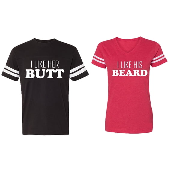 I Like Her Butt his Beared Matching Couple Cotton Jerseys (Men Black / Women Red) (Men M / Women XXL)