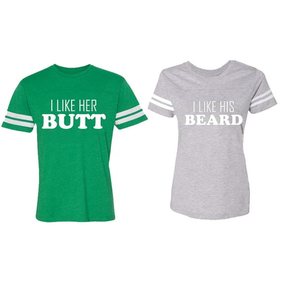 I Like Her Butt his Beared Matching Couple Cotton Jerseys (Men Green / Women Heather) (Men XL / Women XL)