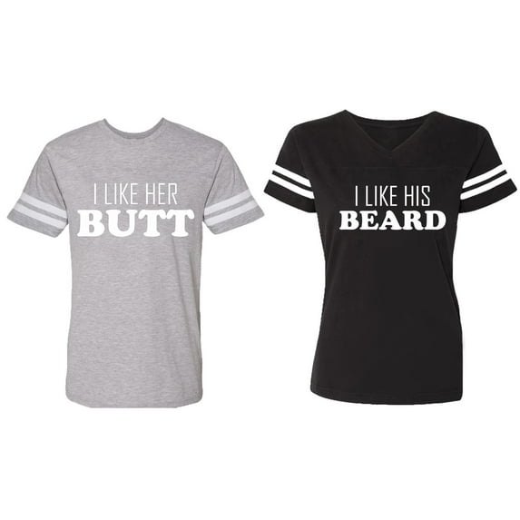 I Like Her Butt his Beared Matching Couple Cotton Jerseys (Men Heather / Women Black) (Men S / Women S)