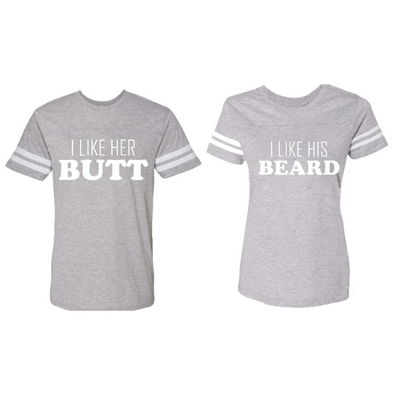 I Like Her Butt his Beared Matching Couple Cotton Jerseys (Men Heather / Women Heather) (Men L / Women M)