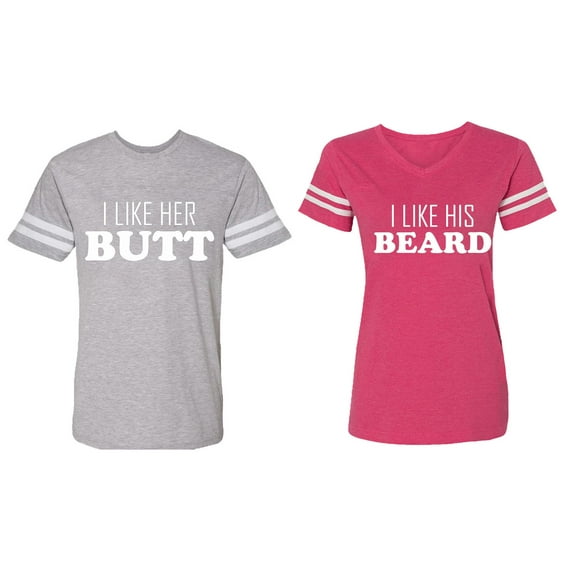 I Like Her Butt his Beared Matching Couple Cotton Jerseys (Men Heather / Women Pink) (Men XXXL / Women XXL)