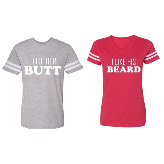 I Like Her Butt his Beared Matching Couple Cotton Jerseys (Men Heather / Women Red) (Men S / Women S)