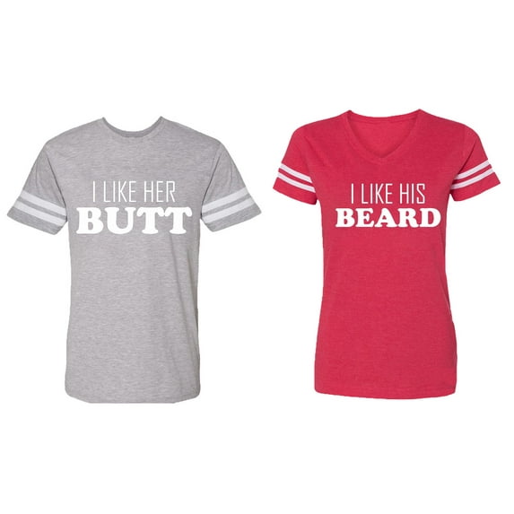 I Like Her Butt his Beared Matching Couple Cotton Jerseys (Men Heather / Women Red) (Men XXL / Women L)