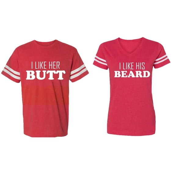 I Like Her Butt his Beared Matching Couple Cotton Jerseys (Men Red / Women Red) (Men M / Women M)
