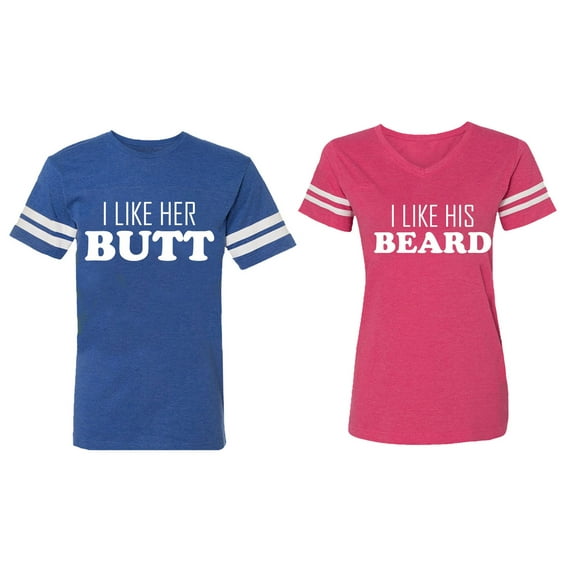 I Like Her Butt his Beared Matching Couple Cotton Jerseys (Men Royal / Women Pink) (Men M / Women S)