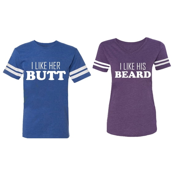 I Like Her Butt his Beared Matching Couple Cotton Jerseys (Men Royal / Women Purple) (Men S / Women S)
