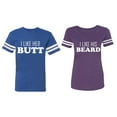 thumbnail image 1 of I Like Her Butt his Beared Matching Couple Cotton Jerseys (Men Royal / Women Purple) (Men XXL / Women XL), 1 of 3